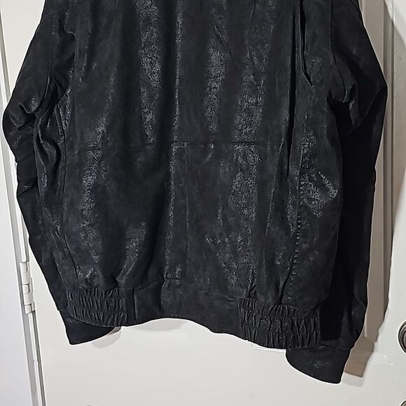 Burks Bay Black Leather Bomber Jacket with American Flag Patch Size Large - Picture 3 of 14